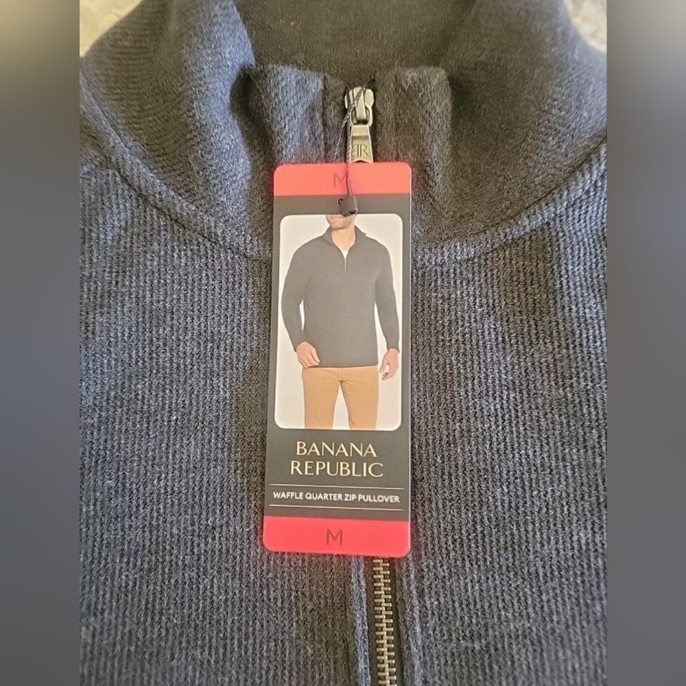 Banana Republic Men’s Waffle Zipper Pullover Thermal Black Medium New With Tags